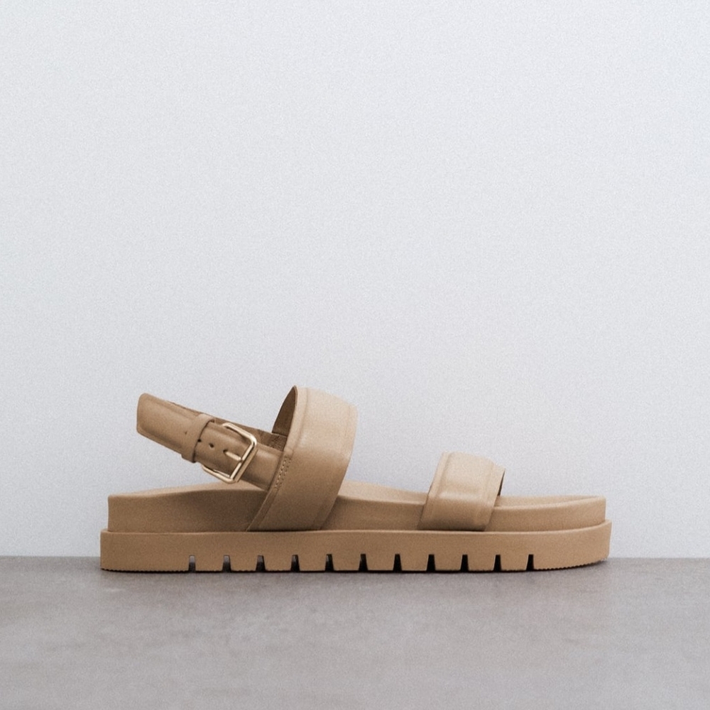 Zara tan leather platform sandal